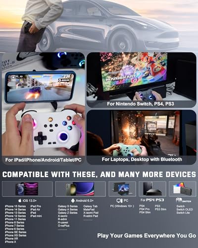 Joso Mobile Gaming Controller for iPad/iPhone/Tablet, Cloud Controller Remote Joystick for iOS/Android, Wireless Switch Controller with Macro Buttons/Hall-Rocker/Hall-Trigger - Grey - color: Grey