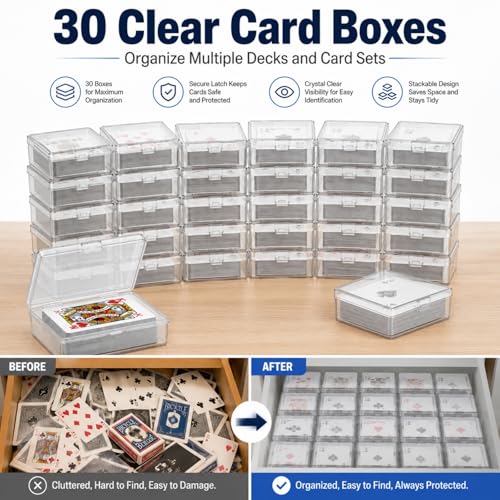 30 Pack Card Storage Box, Clear Plastic Playing Card Case, 1.2mm Thick Snap-Tight Deck Boxes for Sleeved Trading Cards, Business Cards, Game Cards, 3.8 x 2.7 x 0.94 in - color: 30PCS - 3.8x2.7x0.94 Inch