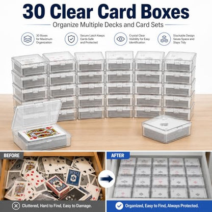 30 Pack Card Storage Box, Clear Plastic Playing Card Case, 1.2mm Thick Snap-Tight Deck Boxes for Sleeved Trading Cards, Business Cards, Game Cards, 3.8 x 2.7 x 0.94 in - color: 30PCS - 3.8x2.7x0.94 Inch