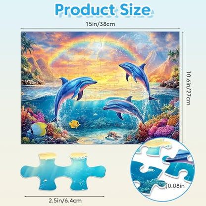 4-Pack Puzzles for Kids Ages 6-8 8-10 Year Old - Lions Horses Owls Dolphins, Large Piece Puzzles for Seniors, 100 Pieces Jigsaw Puzzles for Kids Ages 4-6, Learning Educational Toys for Boys and Girls - style: Lions Horses Owls Dolphins