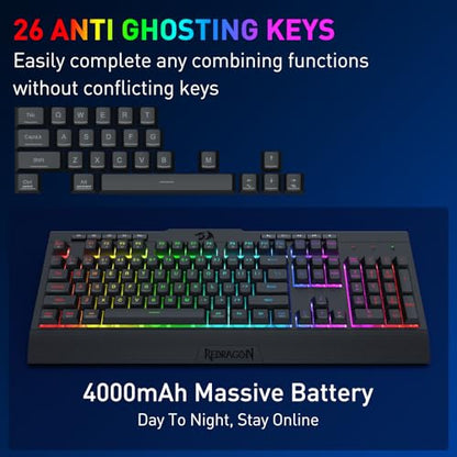 Redragon S151 Combo, K525 Wireless Gaming Keyboard + M616 10000 DPI Mouse | 4 On-the-Fly Combos, No Software Needed, 0-Delay Tri-Mode, 6-Button Precision Control, Shared Dongle, On-Board CPI Mice - color: S151 BK PRO
