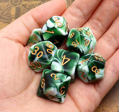 Polyhedral DND Dice Set Green White RPG Dice for Dungeon and Dragons D&D Pathfinder MTG Role Playing Games 7-Die Dice - color: Green & White Dice