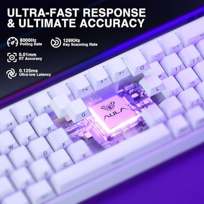 AULA Hero 68 HE 60% Gaming Keyboard Wired, Hall Effect Magnetic Switch Keyboard with Adjustable Actuation, Fast Trigger Mode, 8K Hz Polling Rate, 0.125ms Latency,Side Printed PBT Keycaps, RGB Backlit - color: White