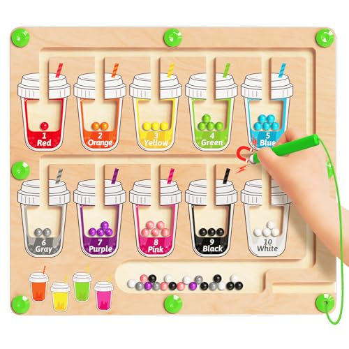 Kidific Magnetic Color and Number Maze, Montessori Toys for 2 3 4 Year Old, Wooden Color Matching Puzzle Board, Preschool Learning Activities for Ages 2-4 for Girls Boys Birthday Gifts - Coffee Cups - style: Coffee cup