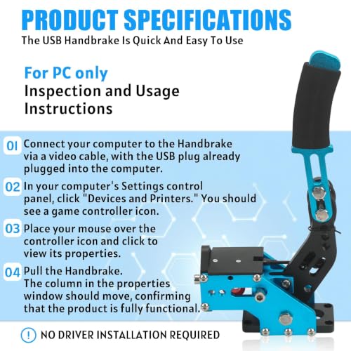 RYLNOK 64bit PC USB Handbrake Upgrade Sim Racing Gamges Handbrake For Logitech G25 G27 G29 G920 T500 T300 2m Nylon Wire Reinforced Spring Blue And Clamp Simulate [windows] - color: Blue