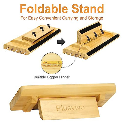 plusvivo Card Holders for Playing Cards with Adjustable Stand Set of 4, Playing Card Holders for Seniors Adults Kids 5 Slots up to 110 Cards, 12" Wooden Card Holder for Canasta Bridge
