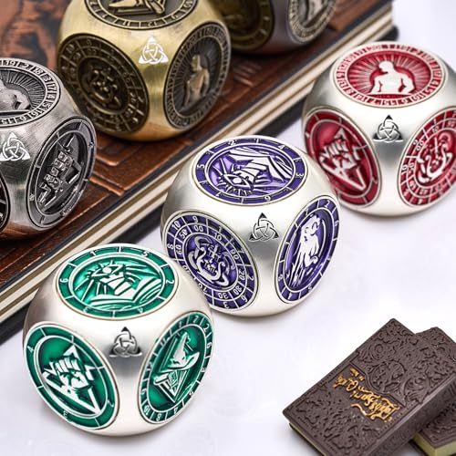 7-in-1 메탈 DND 주사위 스피너 큐브, 테이블 탑 RPG용 3D 릴리프, 던전 마스터 및 플레이어를 위한 선물 상자 (매트 퍼플) - color: 매터 퍼플