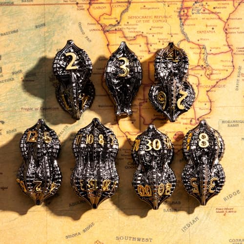 7-Piece Metal Dice Set DND Dice with Dragon Claw Design - Perfect for Dungeons & Dragons RPG Tabletop Role-Playing Games - color: Dragon Claw-black Gold