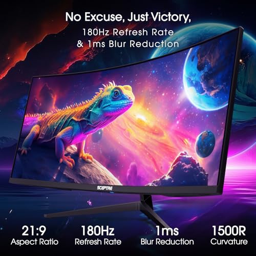 Sceptre 34-Inch Curved Ultrawide WQHD Monitor, 3440 x 1440, R1500, Up to 180Hz/165Hz, DisplayPort x2, 100% sRGB, 1ms, Built-in Speakers, Black (C345B-QUT168 Series) - style: 2025 34" Curved 180Hz