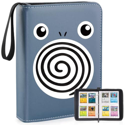 4 Pockets Trading Card Binder, 400 Card Holders with 50 Removable Sleeves, Portable Card Binder Album with zipper, Card holder Book for Game, Sport Collection (Hazy blue) - color: Hazy blue