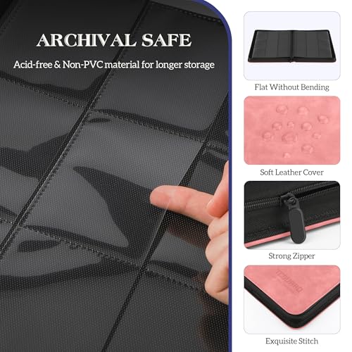 Trading Card Binder, 9 Side Loading Pocket Card Album Hold Up to 540 Cards, Zipper Binder for Cards Collection, TCG Card Holder for Game Card, Sports Card, Yugioh, MTG etc.（Pink 9） - color: Pink 9
