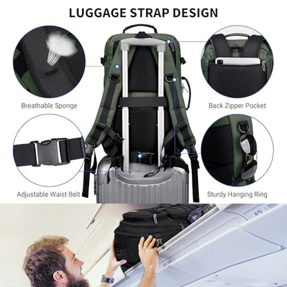 WITZMAN Travel Backpack for Men 45L Convertible Bag Fits 17" Laptop | Large Nylon Carry on Luggage Bag, 3 in 1 Laptop Backpack Airline Approved, For Weekend Getaway, Overnight Trip, B688 Green - color: Light Green