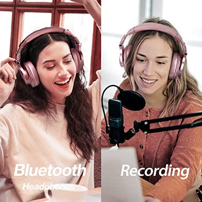 OneOdio A70 Bluetooth Over Ear Headphones, Wireless Headphones w/ 72H Playtime, Hi-Res, 3.5mm/6.35mm Wired Audio Jack for Studio Monitor & Mixing DJ Guitar AMP, Computer Laptop PC Tablet - Rose Gold - color: Rose Gold
