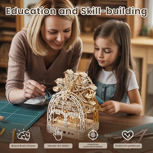 3D Wooden Puzzles for Adults: 3D Puzzle Light-Up Ferris Wheel with Music Box - 222psc Wooden Puzzles Model Building Kits Fun Gifts for Adult with Storage Box - Hobbies for Men Women（Large）