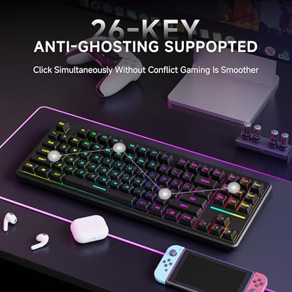 EWEADN V80 Wired TKL RGB Gaming Keyboard, 80% Compact Layout with PBT Keycaps, Whisper Quiet Membrane Switch, 26-Key Anti-Ghosting, Ergonomic Computer Keyboard for Laptop PC Gamer - Black - color: Black