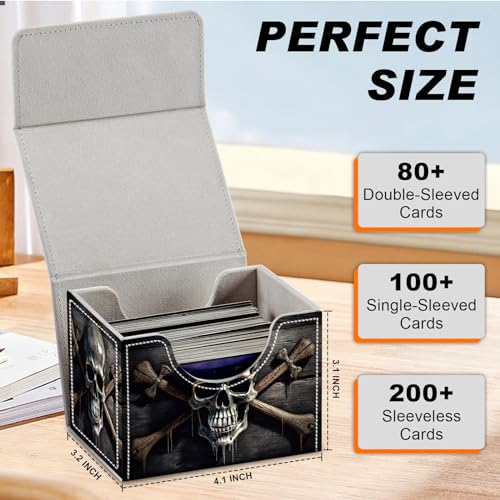 Card Game Storage Box TCG Deck Box MTG Card Box Organizer Trading Card Case Commander Deck Box TCG Card Storage Box Magnetic Closure Creative Pattern Up to 200 Cards, A Skull On A Wood - color: A Skull On A Wood