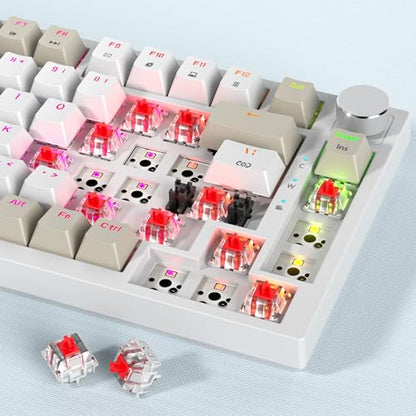 Owpkeenthy 75% Keyboard, 82 Key Gasket Mounted Mechanical Gaming, Wired RGB Backlit NKRO Compact Hot Swappable Keyboard with Volume Knob for PC Laptop (82 Gray White) - color: 82 Gray White