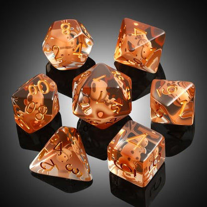 Capybara DND Dice Set with Cute Animal Inside - 7PCS Hand Made Polyhedral Resin Dice for Dungeons and Dragons RPG Games with Gold Numbers, Unique Collector Dice in Velvet Bag Gift for Gamers - color: Capybara