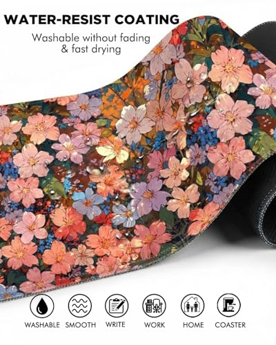 Mouse Pad, Desk Mat, 31.5x11.8in Large Mousepad, Blossoms | Desk Pad with Stitched Edge & Rubber Non-Slip Bottom, Gaming Mouse Pad, Extended Mousepad for Home, Office - color: Blossoms