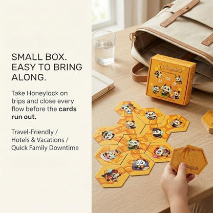 Honeylock Co-Op Strategy Board Game – Solo Friendly Hex Card Puzzle Game for 1–6 Players, Quick 10–15 Min Family Board Game for Teens & Adults, Tile-Matching Hive Puzzle, 55 Cards