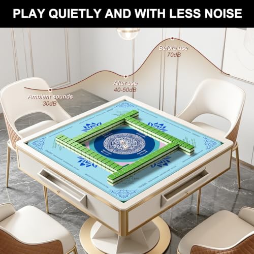 Mahjong Mat for Table with Rules, 31.5" x 31.5" Noise Reduction Non Slip Waterproof Mah Jong Table Mat with Carrying Bag, Suitable for Mahjong, Poker, Board Games, Dominoes, and Card Games(Blue) - color: Blue