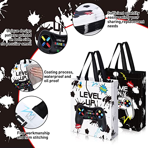 Sweetude 30 Pcs Video Game Gift Bag with Handle Game Party Supplies Reusable Gaming Neon Goody Bag, 2 Styles - style: Black, White