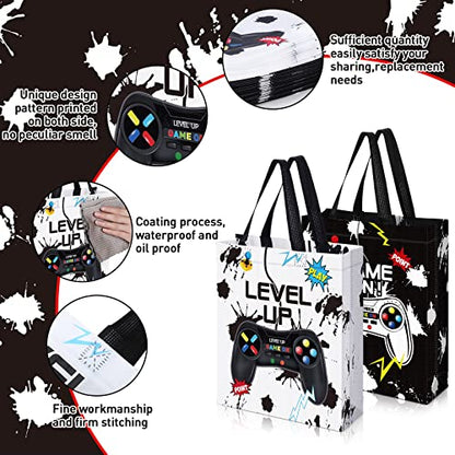 Sweetude 30 Pcs Video Game Gift Bag with Handle Game Party Supplies Reusable Gaming Neon Goody Bag, 2 Styles - style: Black, White