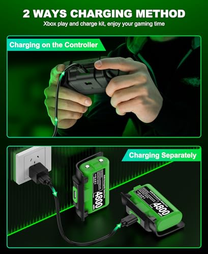 EXTREMECOOL Rechargeable Xbox Controller Battery Pack for Xbox Series X|S/One S|X/One Elite Controllers, Xbox Play and Charge Kit Incl. 2x4800mWh X-1 Batteries, 4x Battery Covers, USB C Charging Cable