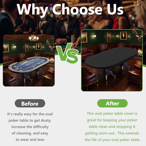 COSHNIBI Oval Poker Table Dust Cover ,420D Waterproof Game Table Cover with Drawstring,96" L x 44" W Black - size: Fits for 96 in 10 Player Poker Table