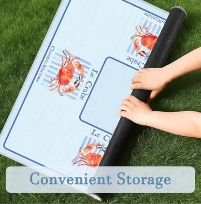 Blue Coastal Beach Crab Mahjong Mat 31.5x31.5 Inch, Non-Slip and Noise Reduction Mah Jong Table Mat Cover Gifts for Mahjong Lovers Poker Board Games Dominoes - color: Blue Coastal Beach Crab