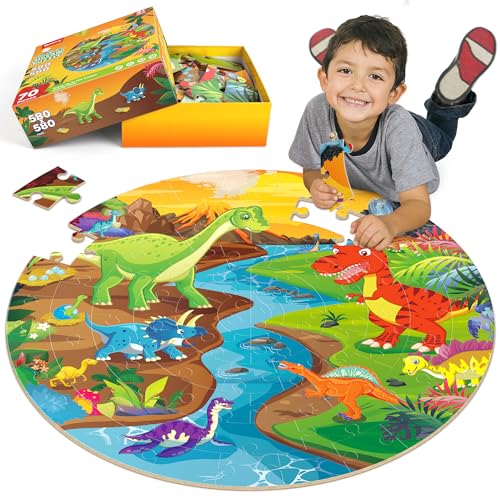 SYNARRY Floor Puzzles for Kids Ages 4-6, Large 70 Piece Dinosaur Puzzles for Toddlers Ages 2-4, Dinosaur Puzzles for Kids 4-8, Preschool Toys Gifts for 3 4 5 6 7 8 Years Old Toddlers Boys Girls Child - style: Dinosaur