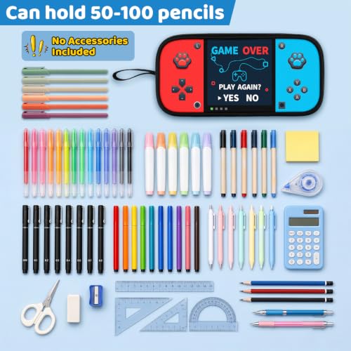Game Controller Pencil Case for Boys Kids Teens, Large Capacity Pencil Pouch with 3 Compartments, 7 Pockets and Label Pocket for School College Office Travel (Red & Blue) - color: Red&Blue