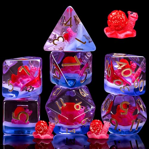 DND Resin Snail Dice Set, Red D&D Polyhedral Dice for Dungeons and Dragons RPG, MTG Role Playing Games D and D Dice 7pc D20 D12 D10 D8 D6 D4 - color: Red Snail