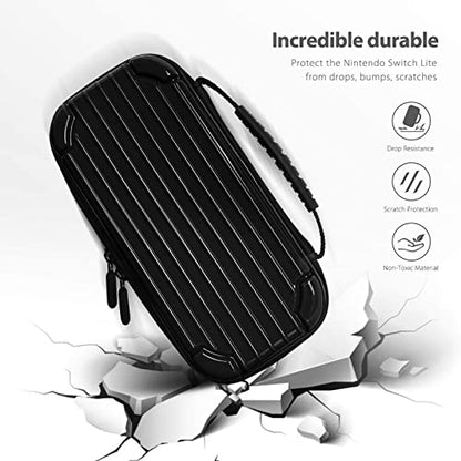 CALLCASE Carrying Case for Switch Lite with Glass Screen Protector, Portable Hard Shell Travel Case Storage Bag for Switch Lite Console and Accessories holds 10 Game Cartridges - Black