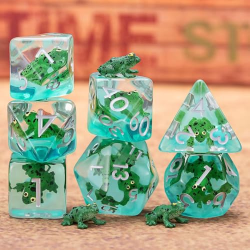 DND Resin Frog Dice Set, Animal Polyhedral Dice for Dungeons and Dragons, RPG, MTG D&D 7-DIE (D4, D6, D8, D10, D12, D20, D%) for Ages 15 and Up - color: Frog2