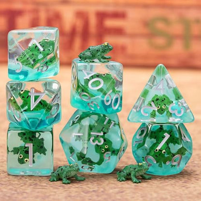 DND Resin Frog Dice Set, Animal Polyhedral Dice for Dungeons and Dragons, RPG, MTG D&D 7-DIE (D4, D6, D8, D10, D12, D20, D%) for Ages 15 and Up - color: Frog2