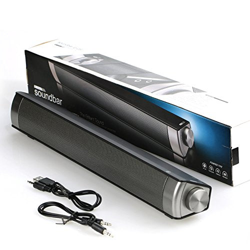Powerful Portable Soundbar for iMac MacBook PC iPhone Bluetooth 3.0 +EDR, Speakerphone, Powerful 1800mAh Lithium Battery, Super Bass, 3D Stereo Surround Sound 2.0 Channel, Home Cinema System (Black)
