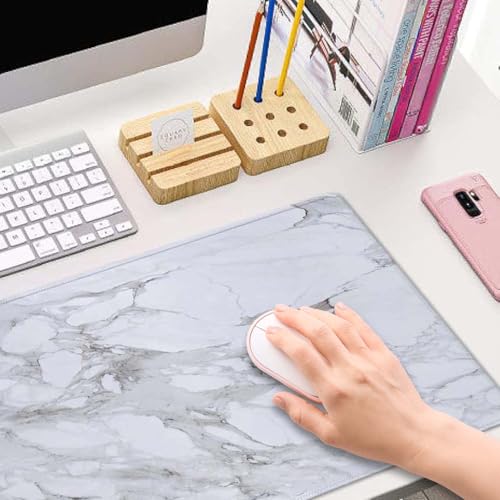 White Grey Marble Print Large Gaming Mouse Pad Keyboard Desk Pad Extended Mouse Pad Gaming Office Decor, PC Laptop Mouse Pads Large (31.5x11.8 in) with Stitched Edges Non-Slip Base Mousepad XL - color: White Grey Marble Print
