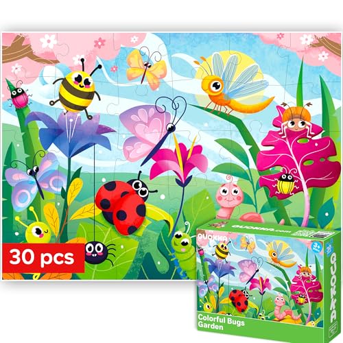 QUOKKA Puzzles for Kids Ages 3-5 - 30 Pieces Puzzles for Toddlers 2-4 - Bugs Learning Jigsaw Puzzles for Kids 4-6 Years Old - Educational Toys for Boy and Girl - color: Bugs