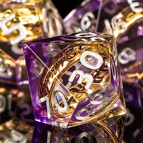 OUKELANWO Magic Lord Rings DND Dice Set with Box, 7Pcs Resin LOTR D&D Dice Set for Role Playing Game, Purple Dungeons Dragons D and D Sharp Edge Dice D20 D12 D10 D8 D6 D4 - color: Purple & White
