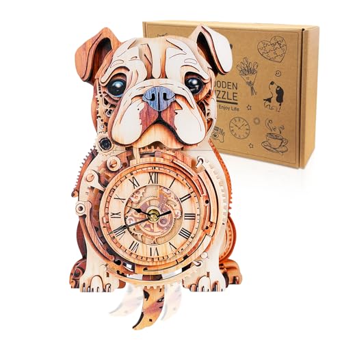 3D Wooden Puzzles for Adults-Bulldog Clock Puzzle-Adult Crafts | 3D Puzzle/Puzzle Clock/Bulldog Lover Gifts/DIY Wooden Puzzle/Working Clock/Desk/Wall Decor/Creative Gifts for Adults&Teens - color: Bulldog Clock