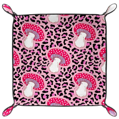 Mushrooms Leopard Dice Tray PU Leather Dice Rolling Tray Folding Dice Holder for Dice Games, Like RPG, DND and Other Table Games - color: Multi 9