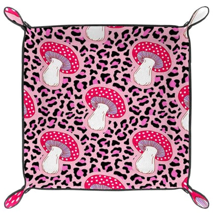 Mushrooms Leopard Dice Tray PU Leather Dice Rolling Tray Folding Dice Holder for Dice Games, Like RPG, DND and Other Table Games - color: Multi 9