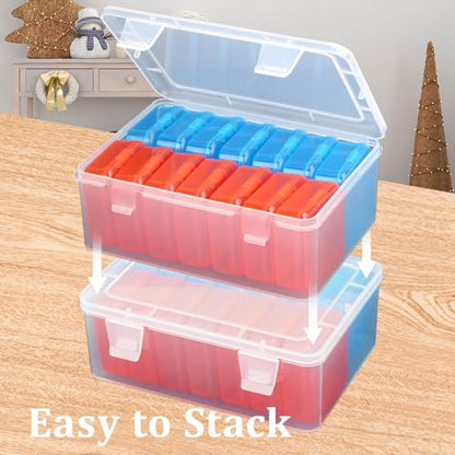Mathtoxyz Small Bead Organizers(Red, Blue), 15 Pieces Plastic Storage Cases Mini Clear Bead Storage Containers Transparent Boxes with Hinged Lid and Rectangle Clear Craft Supply Case - color: BlueRed - 1P