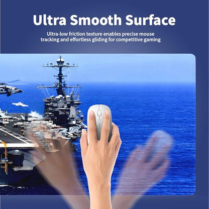 Aircraft Carrier Large Blue Mouse Pad, US Navy Patriotic Military Desk Mat | Fighter Jet Group and Helicopter, Nature Ocean Scenery, 31.5" x 11.8", XXL Gaming Stitched Keyboard Mat, Smooth, Anti-Slip - color: Aircraft Carrier Navy Blue Ocean