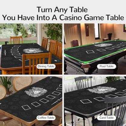 70 x 35 Inch Poker Mat for Table, Texas Hold'em Poker Table Top Mat with Carrying Bag, Waterproof Anti-Slip Rubber Blackjack Mat for Home Game Nights Up to 8 Players - color: Black-blackjack