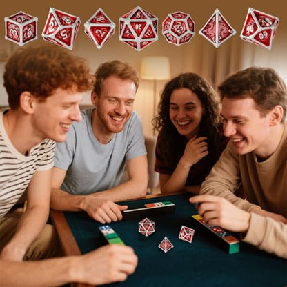 Metal Dice Set, Fly Dragon Pattern, 7pcs Polyhedral Metal DND Dice Set, DND Starter Set, D&D Gifts with Gift Box, Role Playing Board Games Accessories, Red ﻿ - color: Red