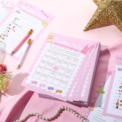 217 Pcs Slumber Party Bingo Games and Fun Activities Family Gathering Sleepover Question Card Set Game for Adults Games Indoors, Sleepover Activity Supplies - style: Slumber Party