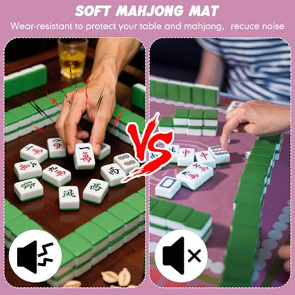 Dunzy 33'' x 33'' Mahjong Mat with Bag,Pink,Polka Dots | Gaming Mah Jongg Mat Non Slip Noise Reduction Rubber Mahjong Table Cover Accessories Gifts for Poker Board Games Dominoes