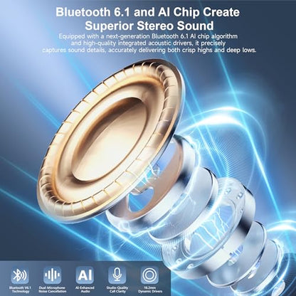 Wireless Earbuds 120hrs Bluetooth 6.1 Headphone Sport, 2026 Bluetooth Earbuds with Fast Charging Case Dual LED Display Earphones ENC Noise Cancelling Mic with Easy Button Controls, IPX7 Waterproof